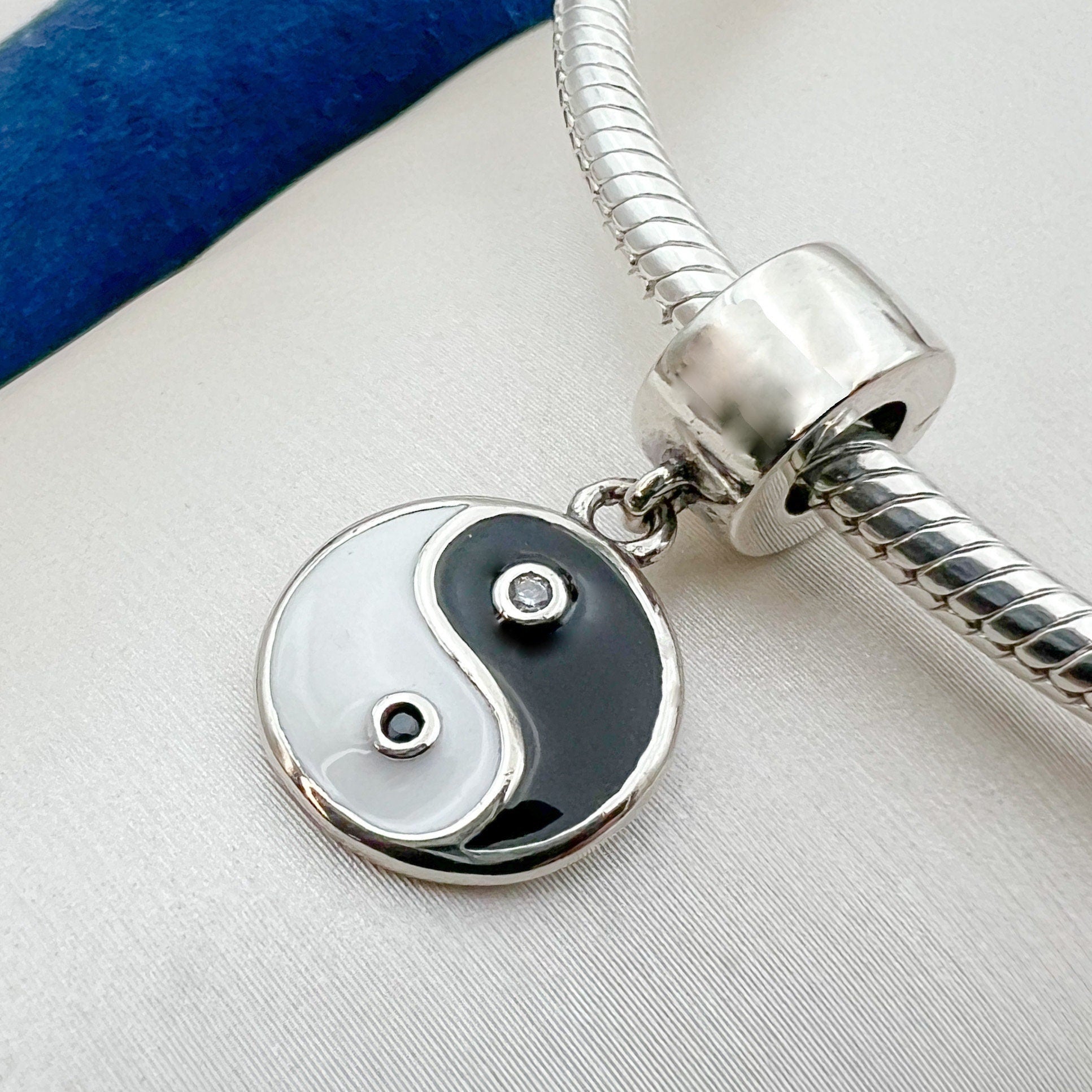 Yin Yang Charm – Silver, Gold, Enamel, Onyx & Zircon for Pandora Bracelet