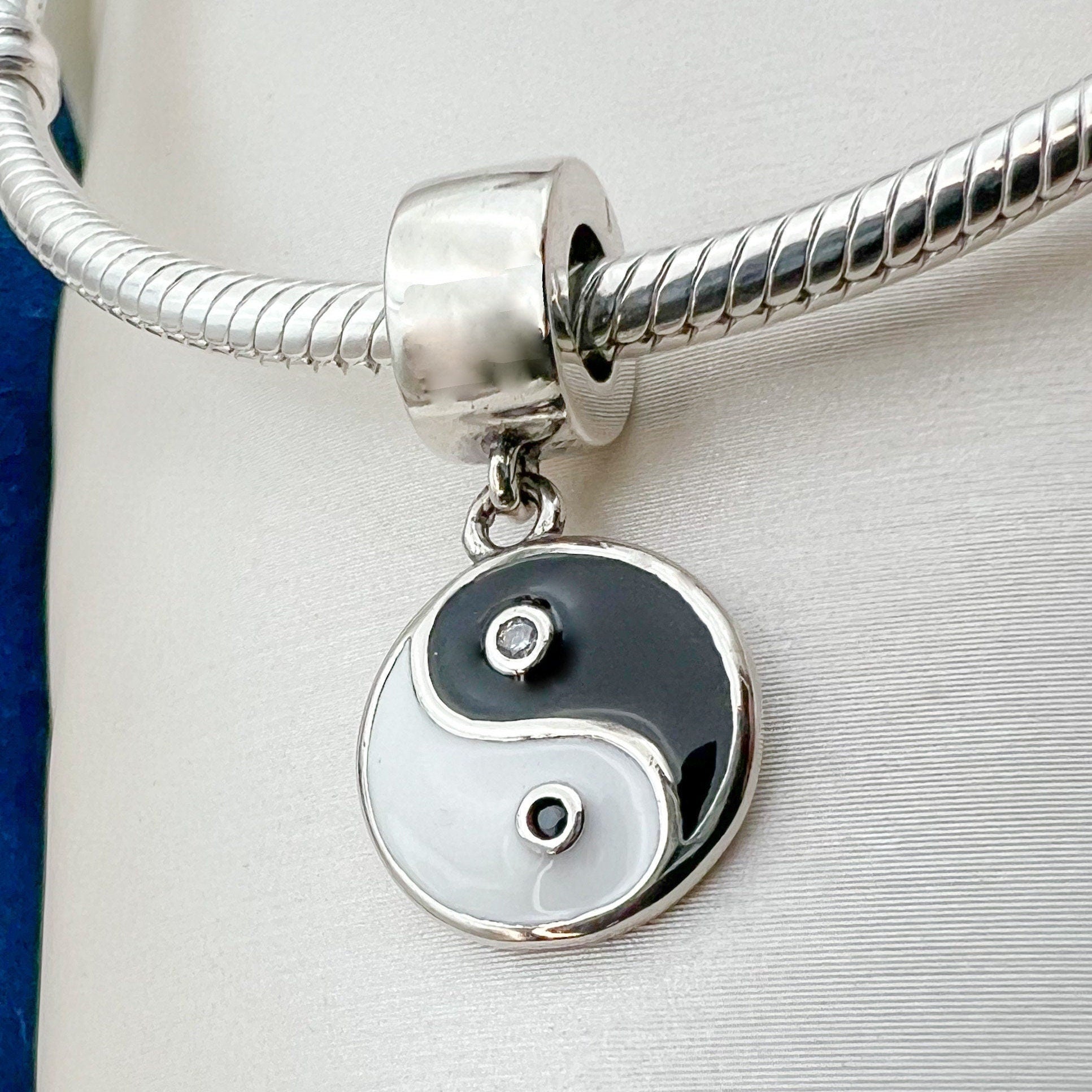 Yin Yang Charm – Silver, Gold, Enamel, Onyx & Zircon for Pandora Bracelet