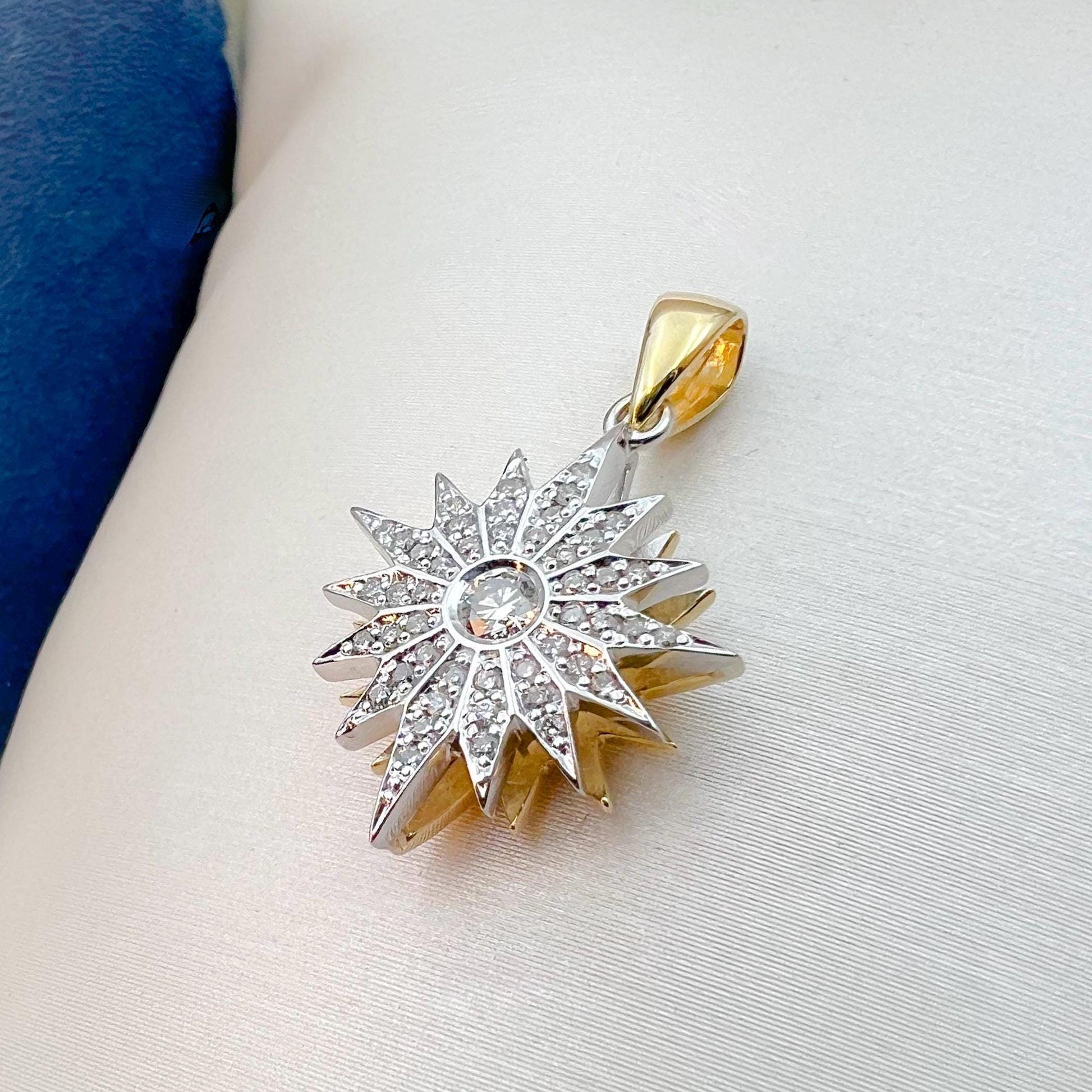 Radiant Star of Bethlehem Pendant in 14k Gold with 47 Diamonds