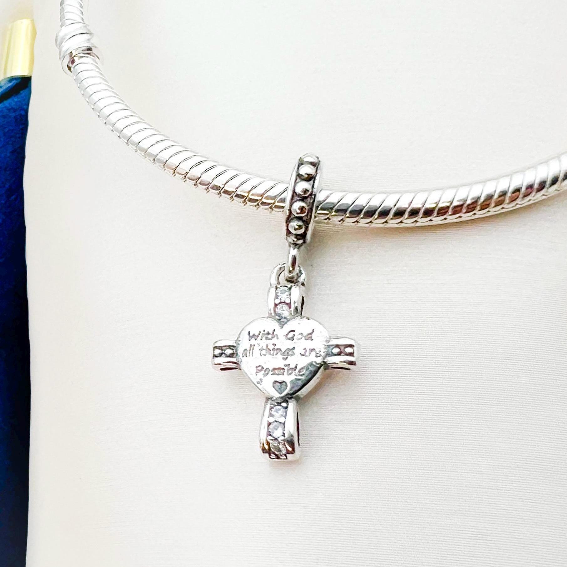 With God All Things Are Possible Cross Charm – Sterling Silver 925 for Pandora Bracelet