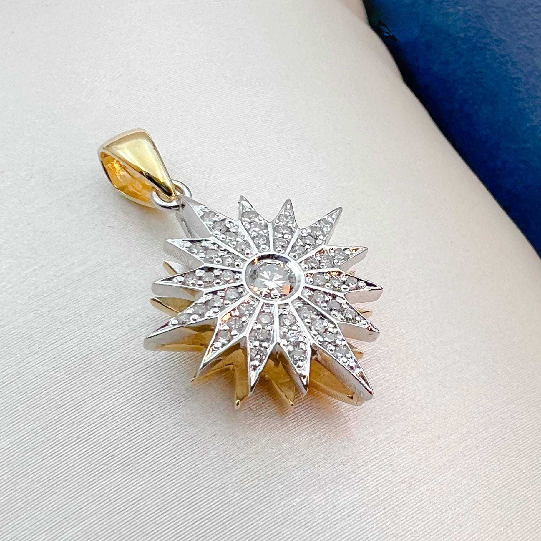 Radiant Star of Bethlehem Pendant in 14k Gold with 47 Diamonds