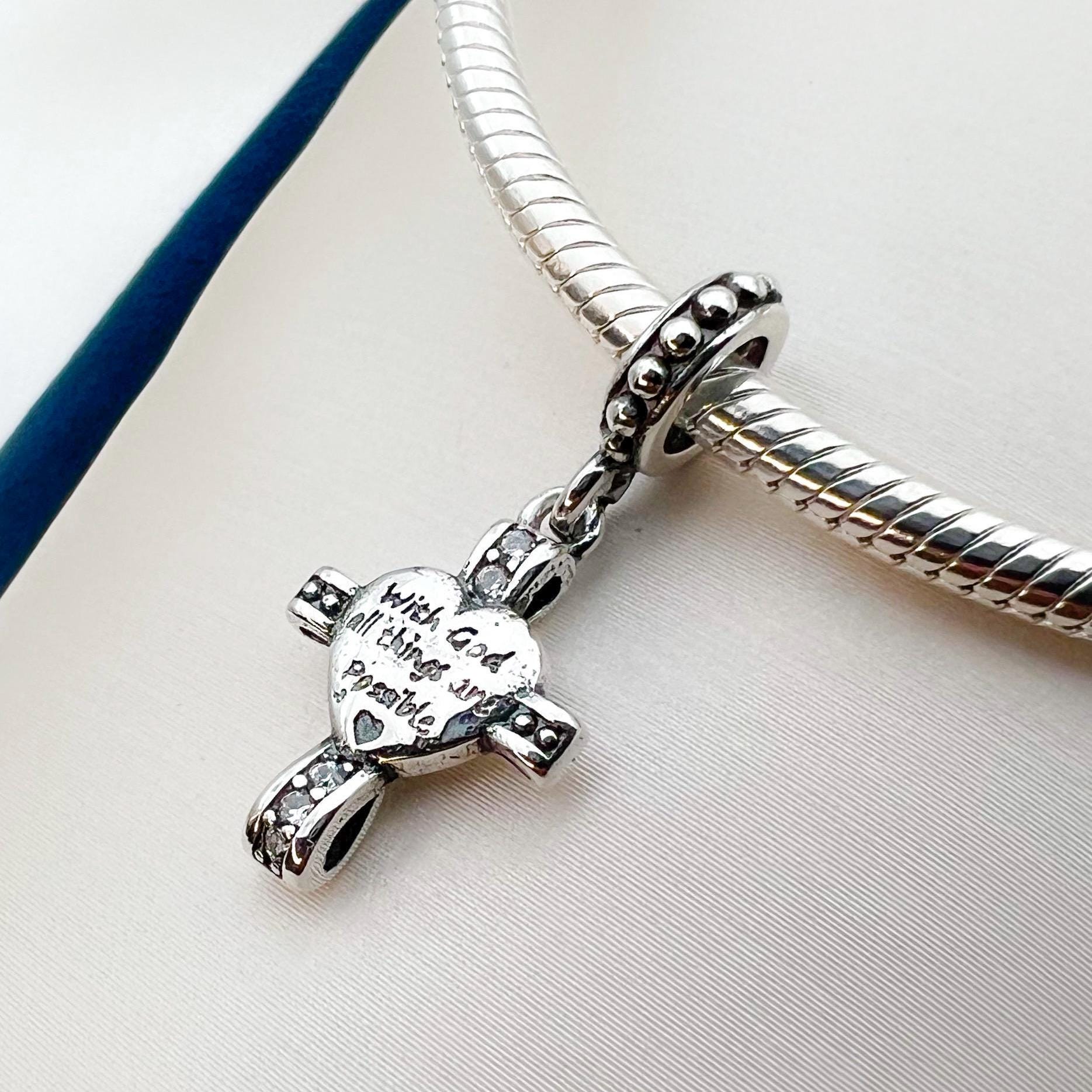 With God All Things Are Possible Cross Charm – Sterling Silver 925 for Pandora Bracelet