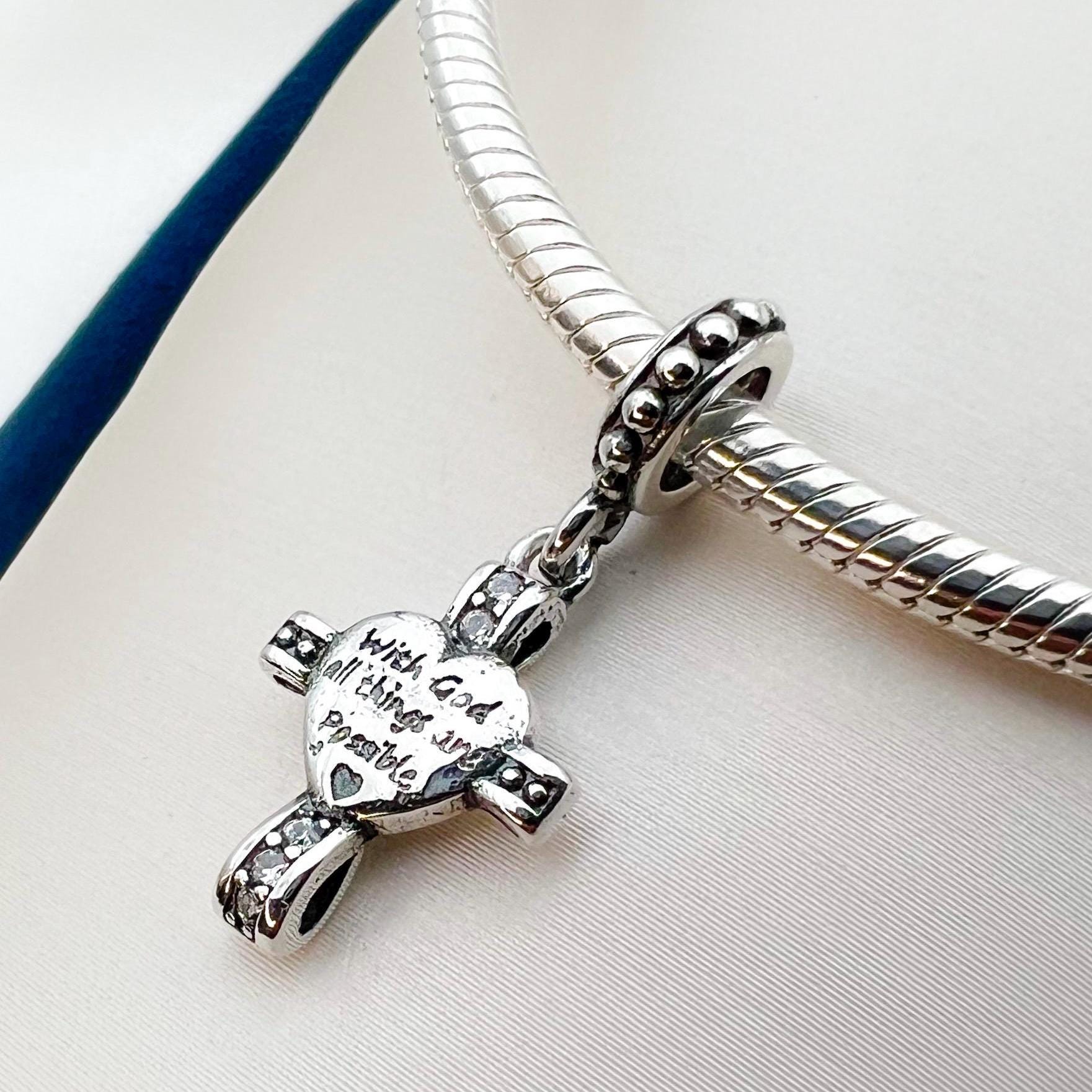 With God All Things Are Possible Cross Charm – Sterling Silver 925 for Pandora Bracelet