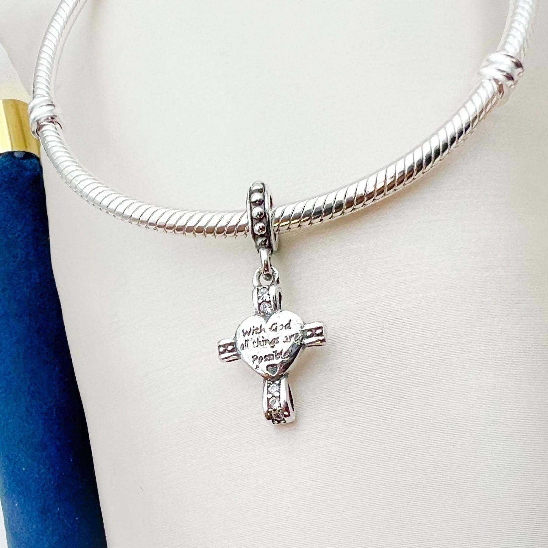 With God All Things Are Possible Cross Charm – Sterling Silver 925 for Pandora Bracelet