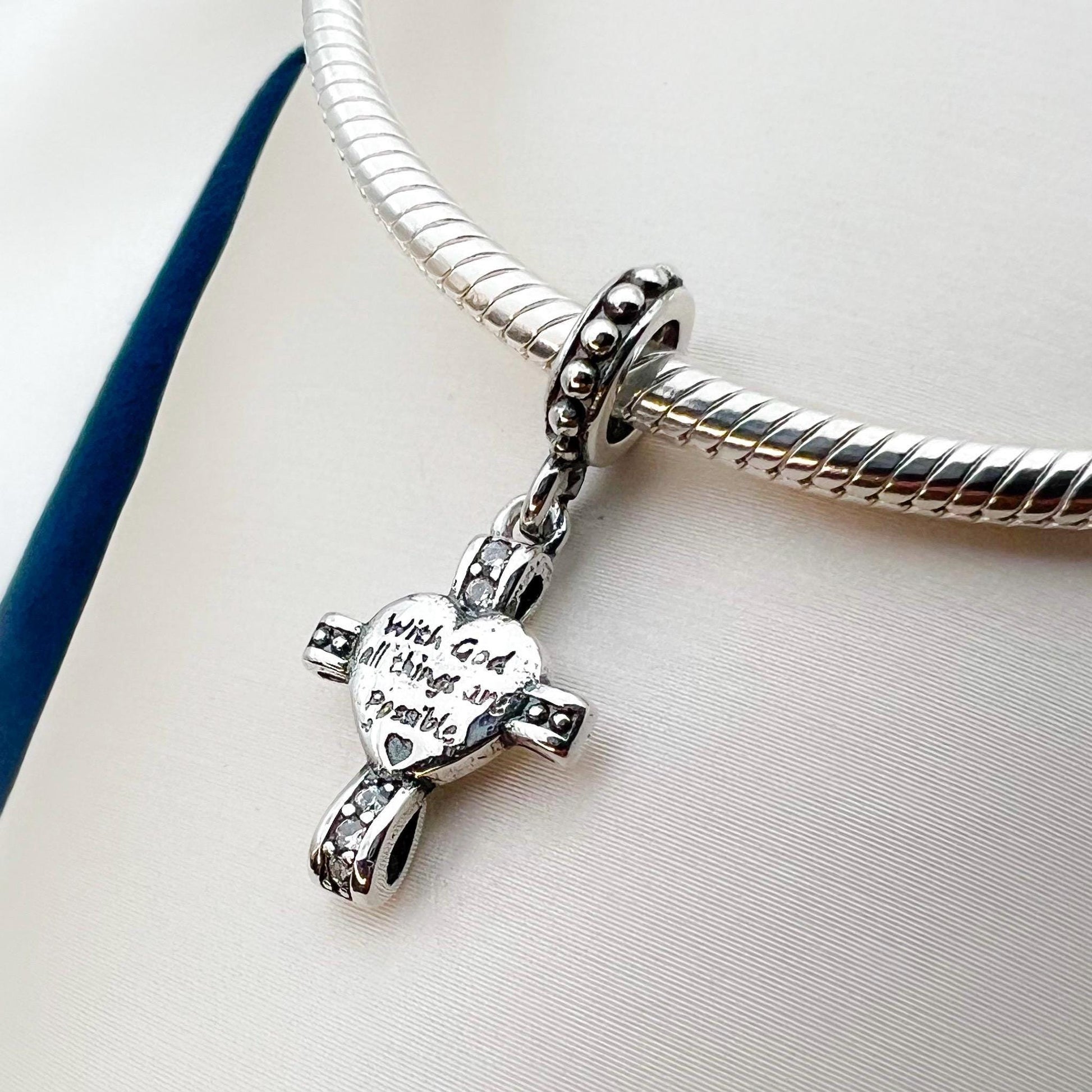 With God All Things Are Possible Cross Charm – Sterling Silver 925 for Pandora Bracelet