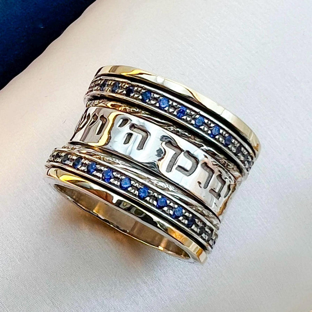 May the Lord Bless You Ring with Blue Sapphire and Gold