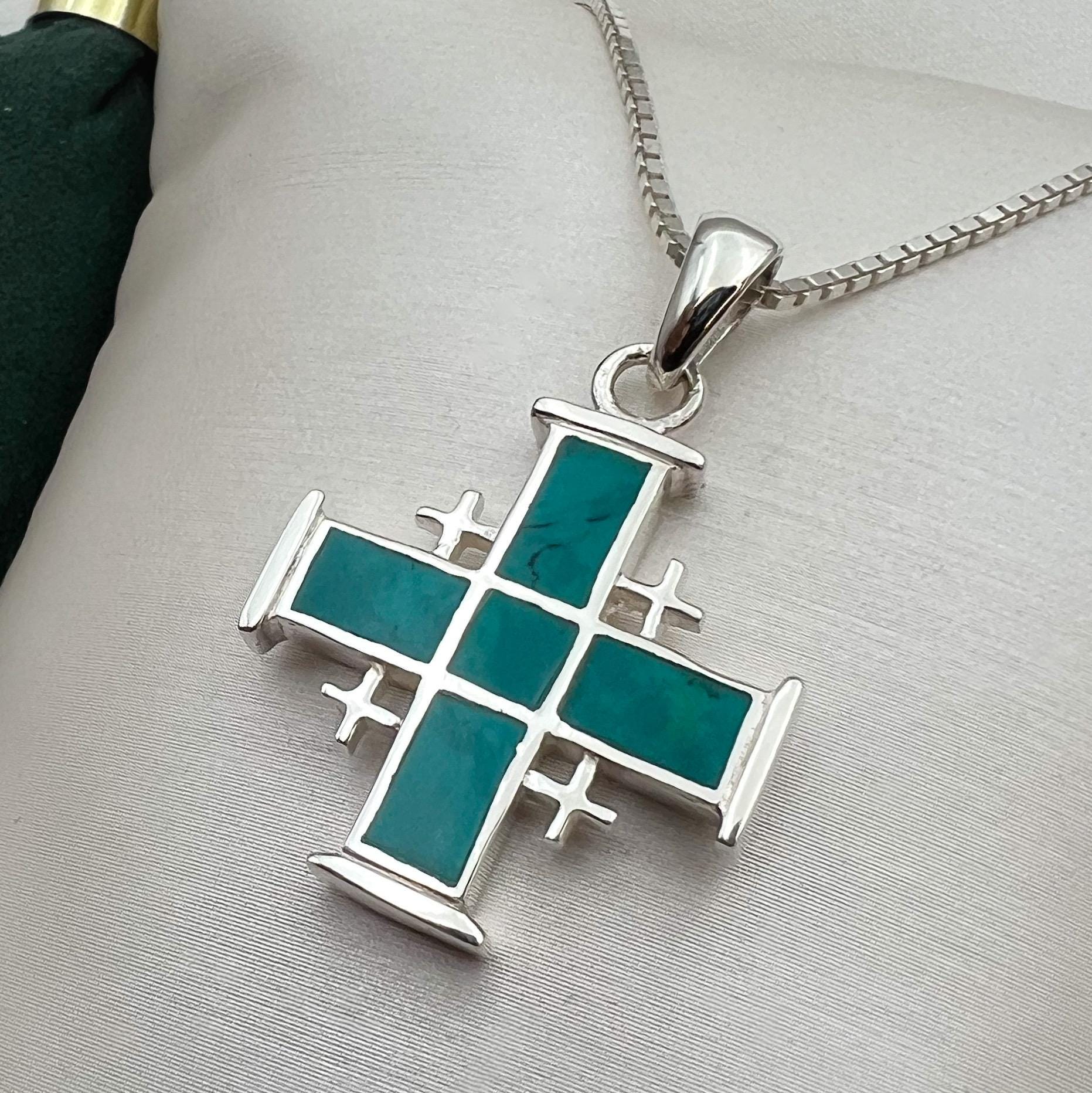 King Solomon Eilat Stone Jerusalem Cross Pendant with Matching Chain