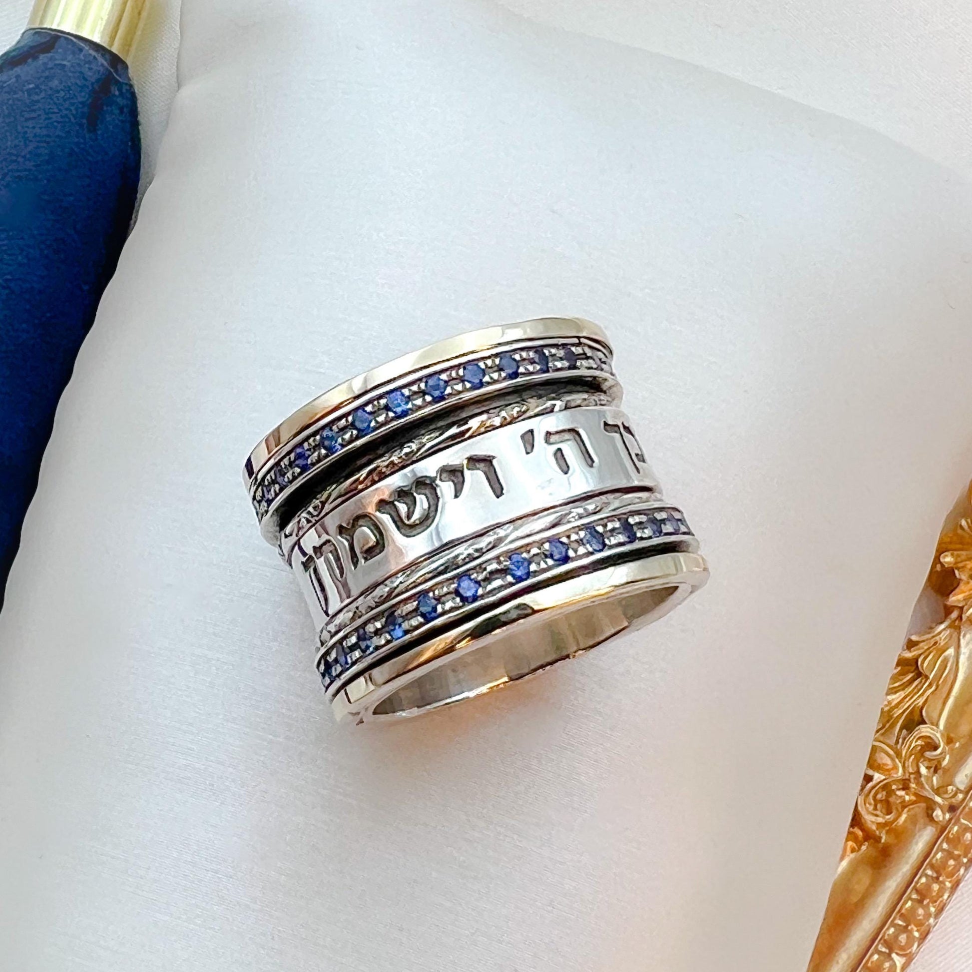 May the Lord Bless You Ring with Blue Sapphire and Gold