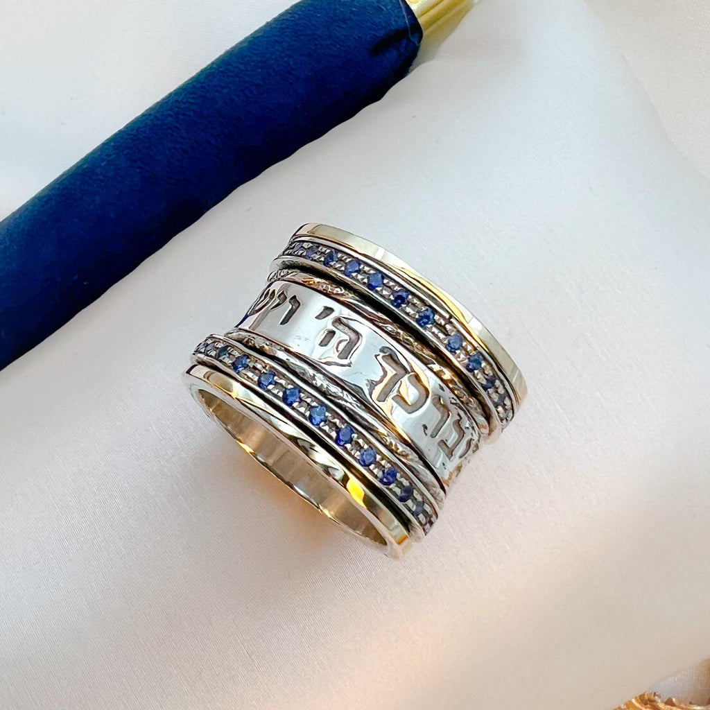 May the Lord Bless You Ring with Blue Sapphire and Gold