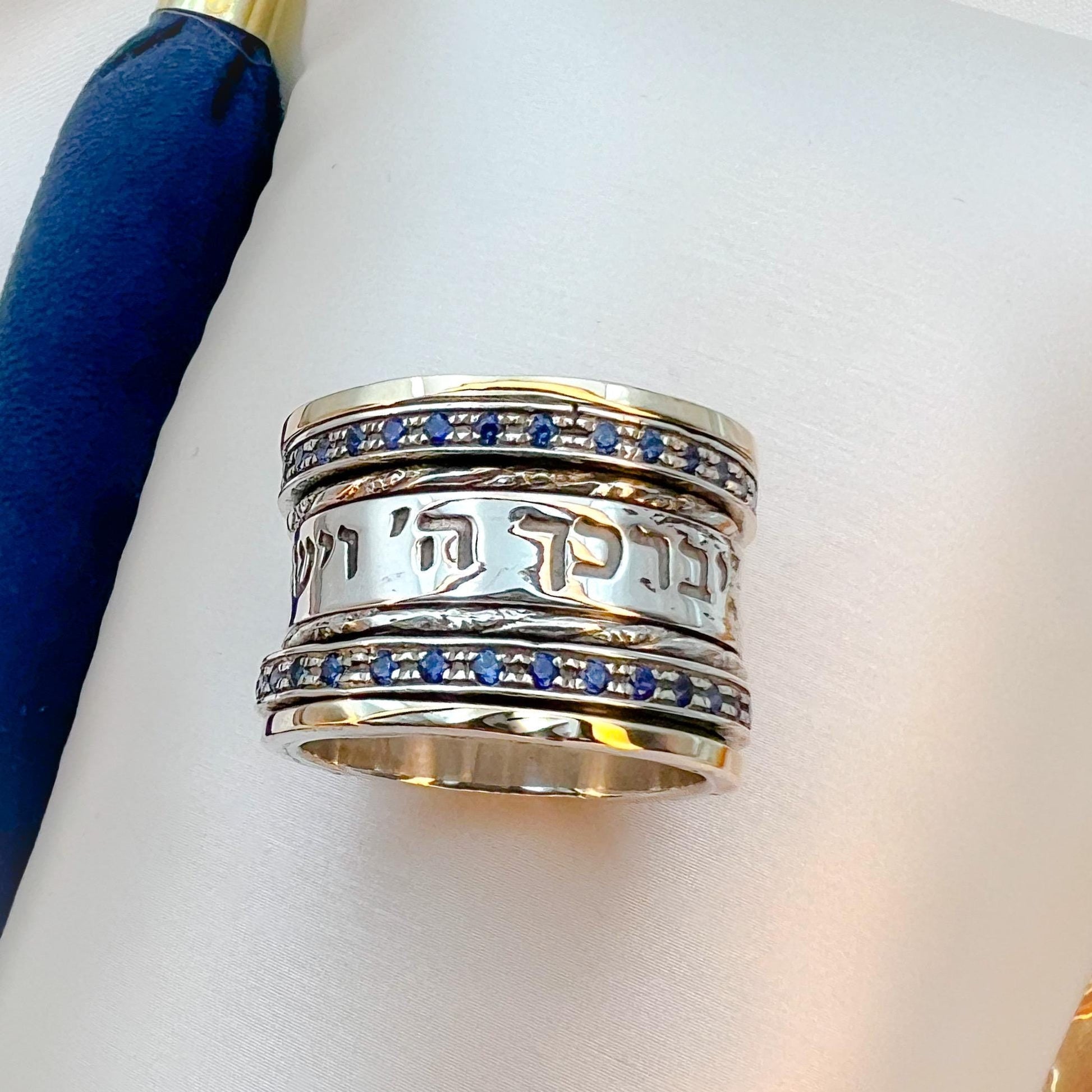 May the Lord Bless You Ring with Blue Sapphire and Gold