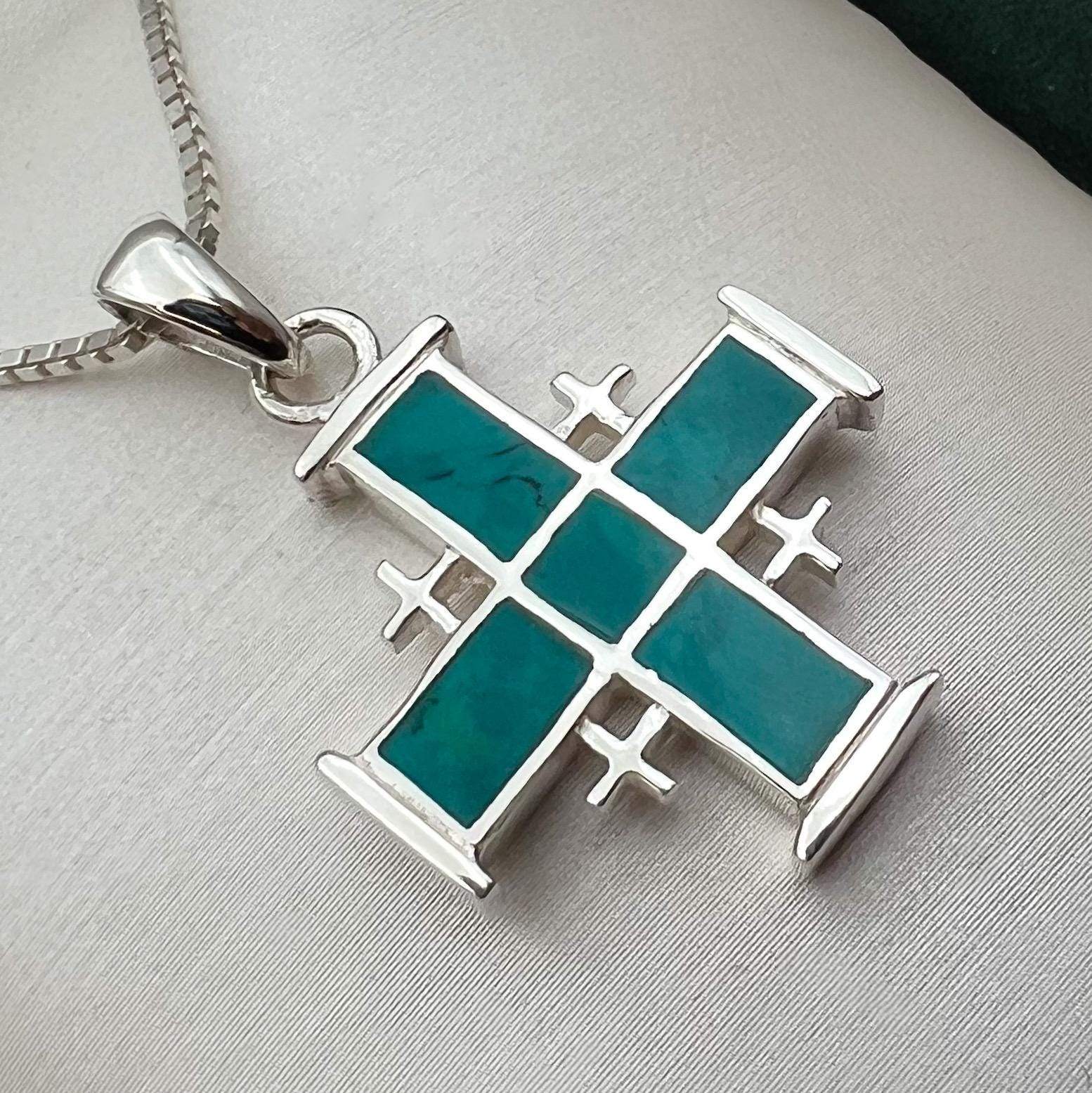 King Solomon Eilat Stone Jerusalem Cross Pendant with Matching Chain