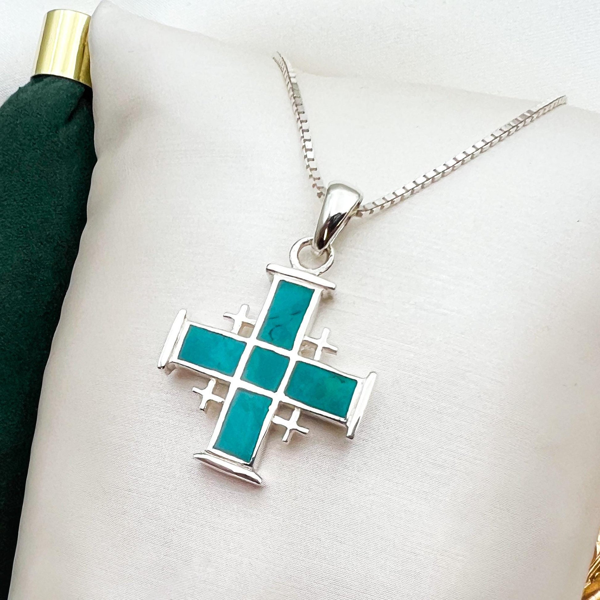 King Solomon Eilat Stone Jerusalem Cross Pendant with Matching Chain