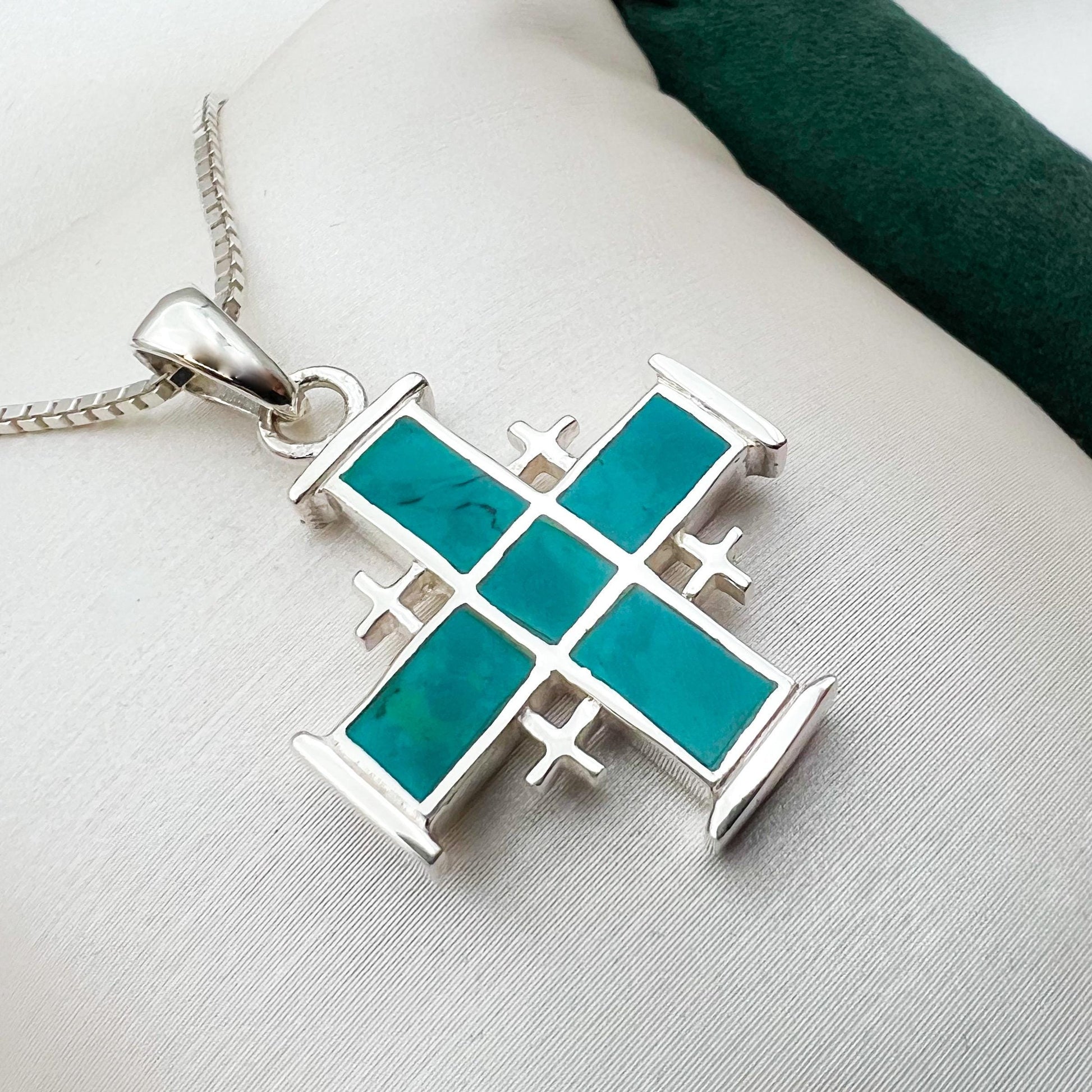 King Solomon Eilat Stone Jerusalem Cross Pendant with Matching Chain