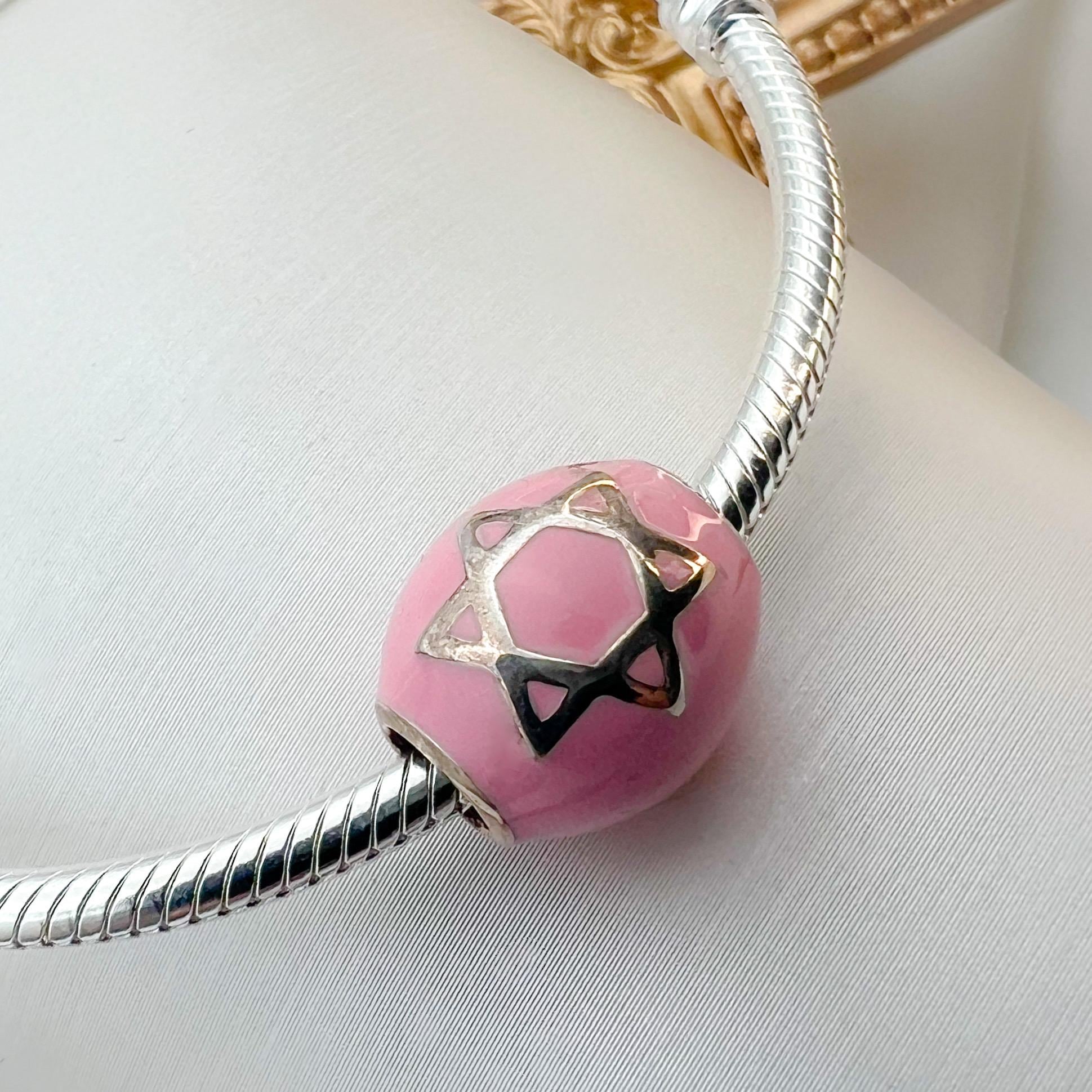 Star of David Charm in Sterling Silver 925 with Pink Enamel – Fits Pandora Bracelets