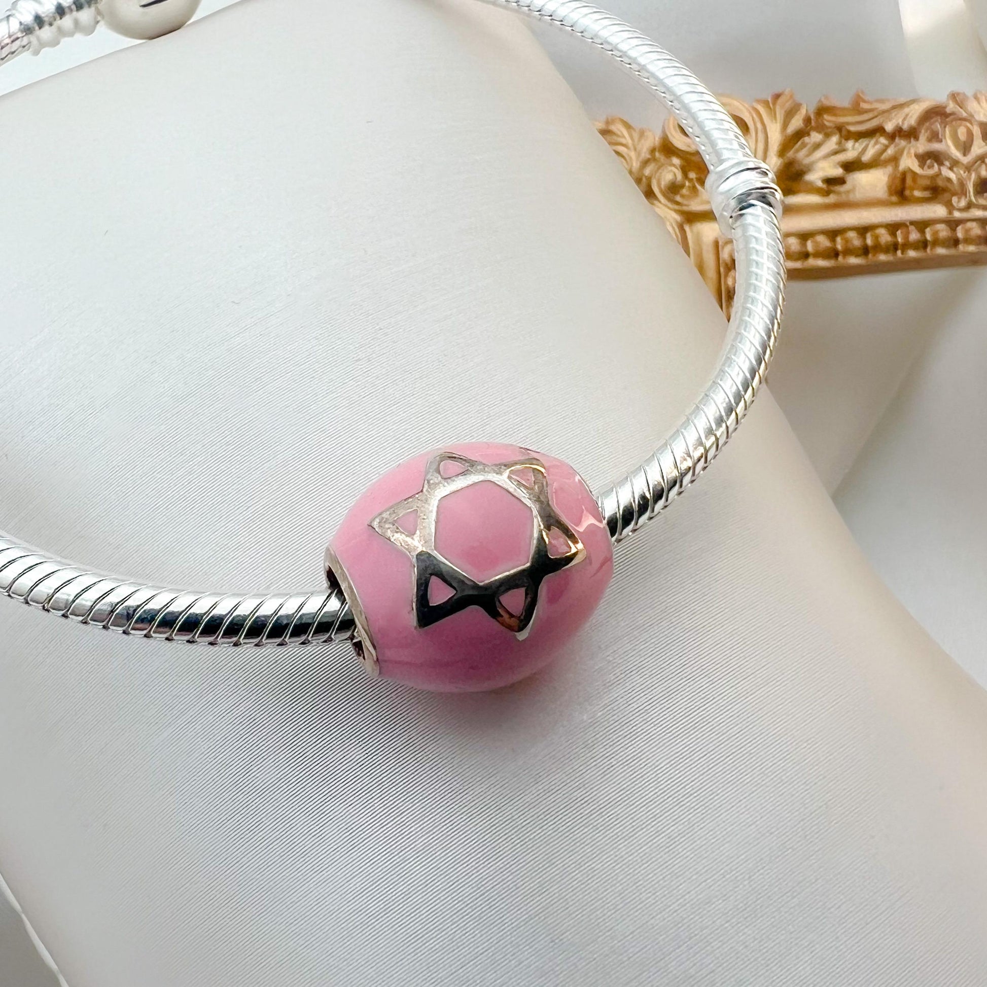 Star of David Charm in Sterling Silver 925 with Pink Enamel – Fits Pandora Bracelets