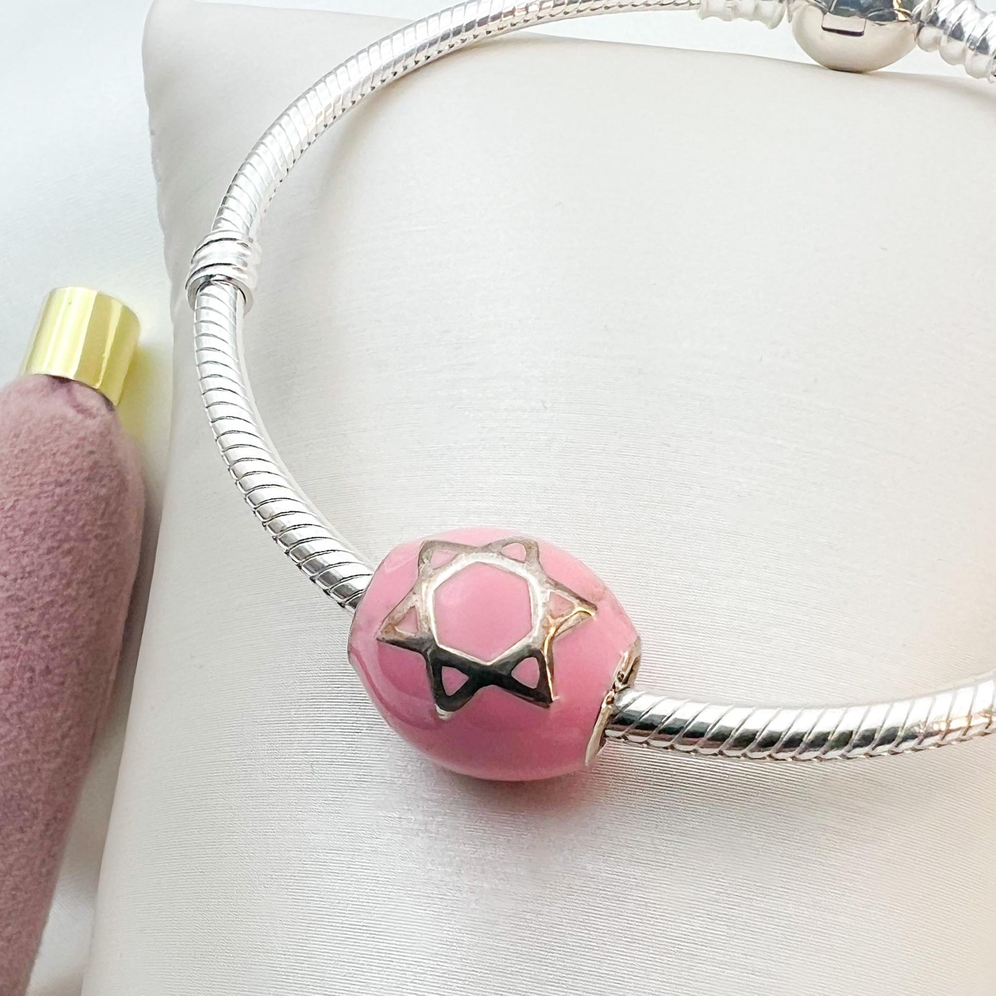 Star of David Charm in Sterling Silver 925 with Pink Enamel – Fits Pandora Bracelets