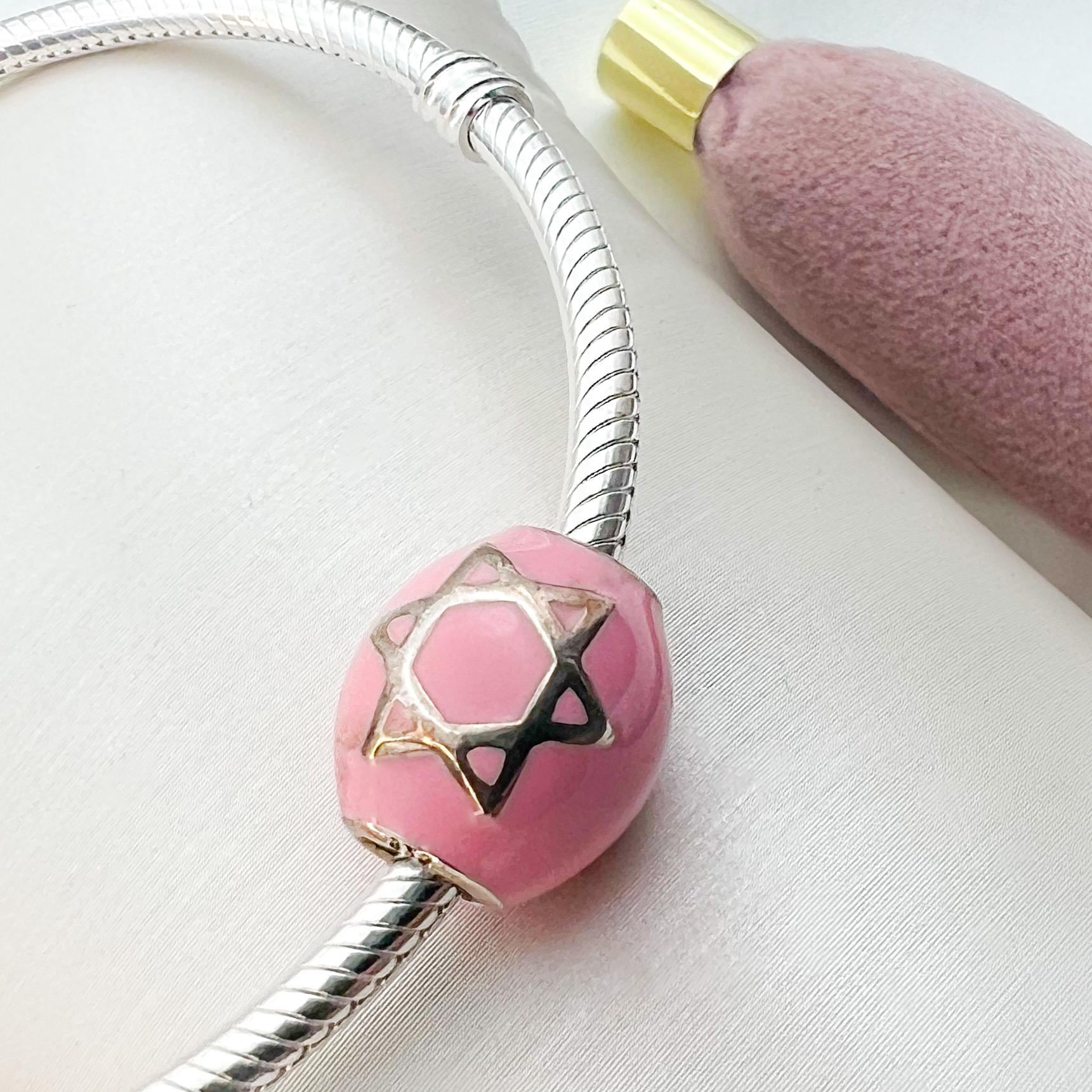 Star of David Charm in Sterling Silver 925 with Pink Enamel – Fits Pandora Bracelets
