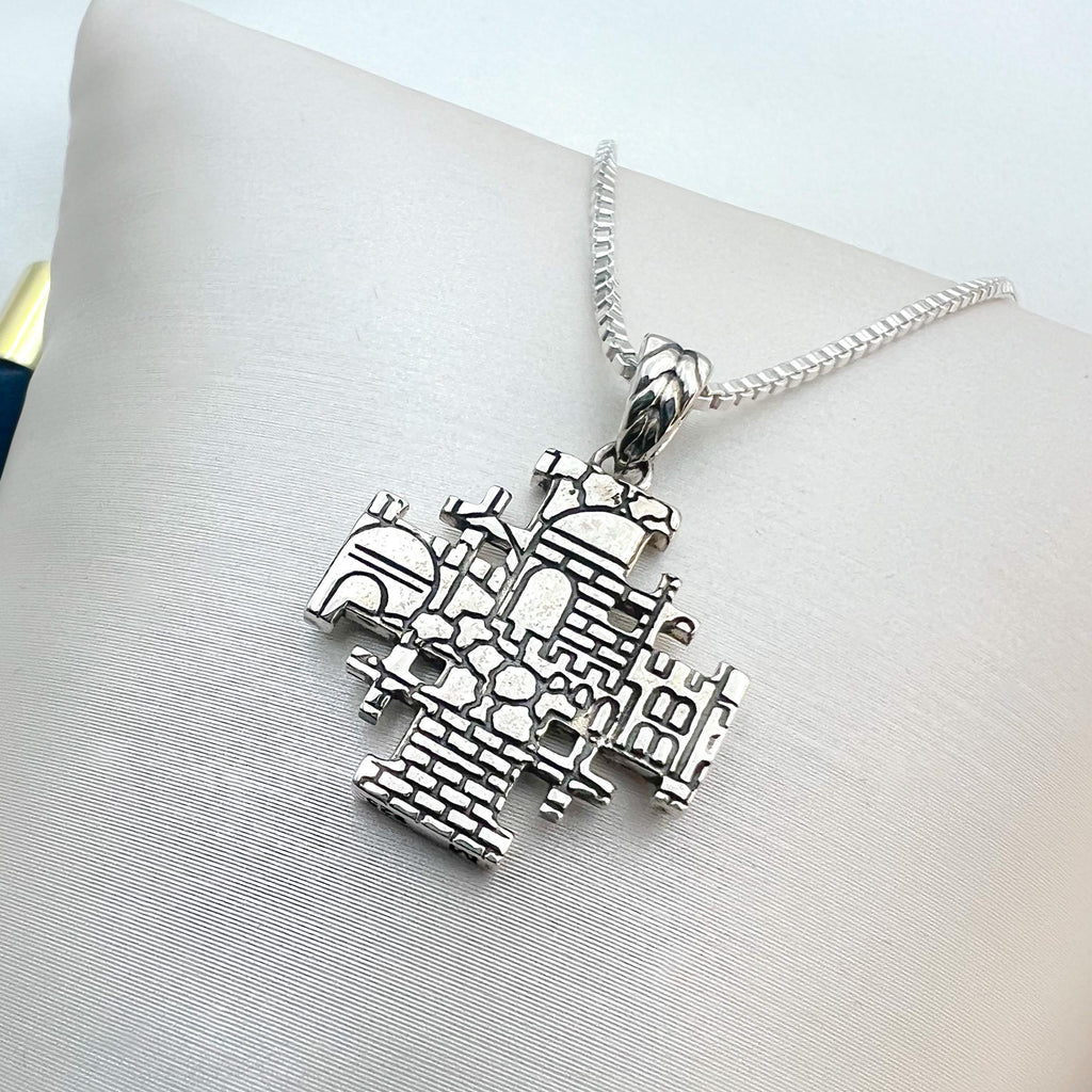 Jerusalem Cross Necklace in Sterling Silver and 14k Gold with Silver Chain