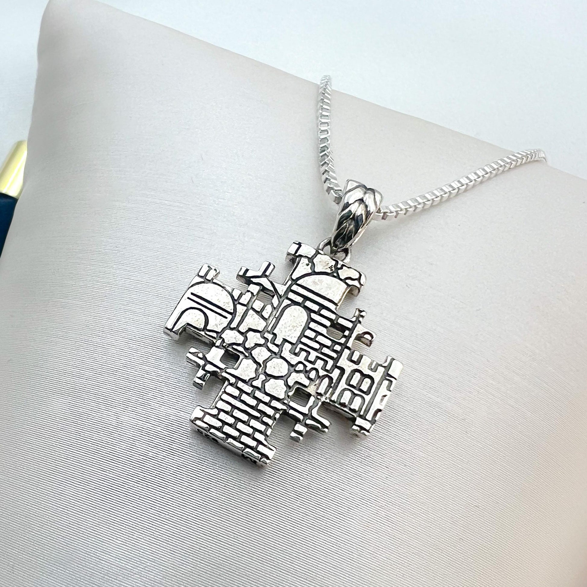 Jerusalem Cross Necklace in Sterling Silver and 14k Gold with Silver Chain