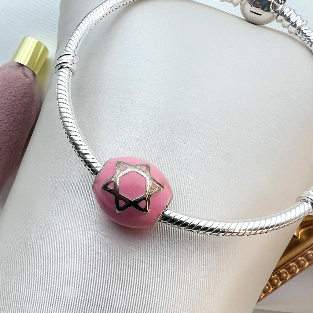 Star of David Charm in Sterling Silver 925 with Pink Enamel – Fits Pandora Bracelets