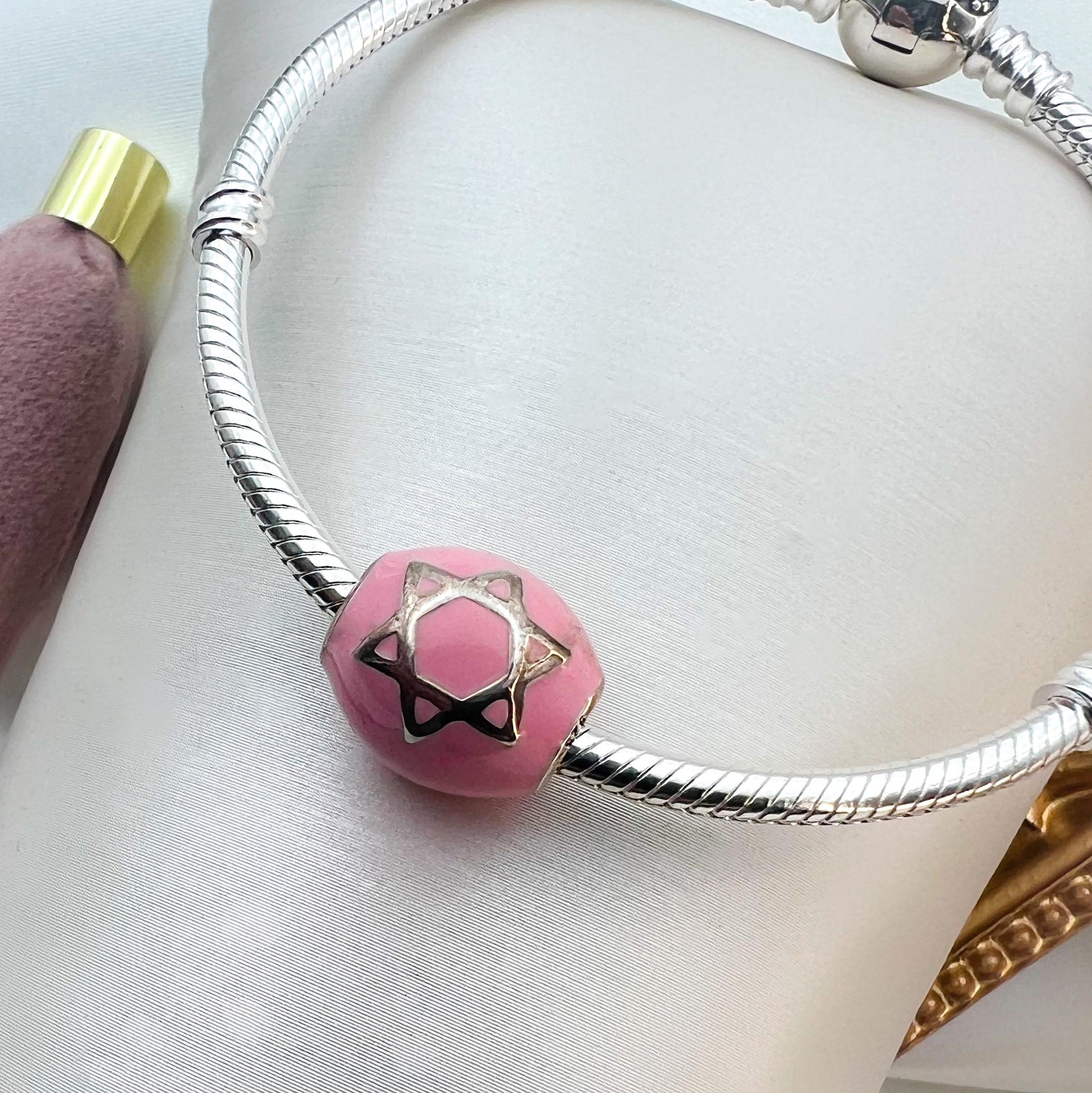Star of David Charm in Sterling Silver 925 with Pink Enamel – Fits Pandora Bracelets