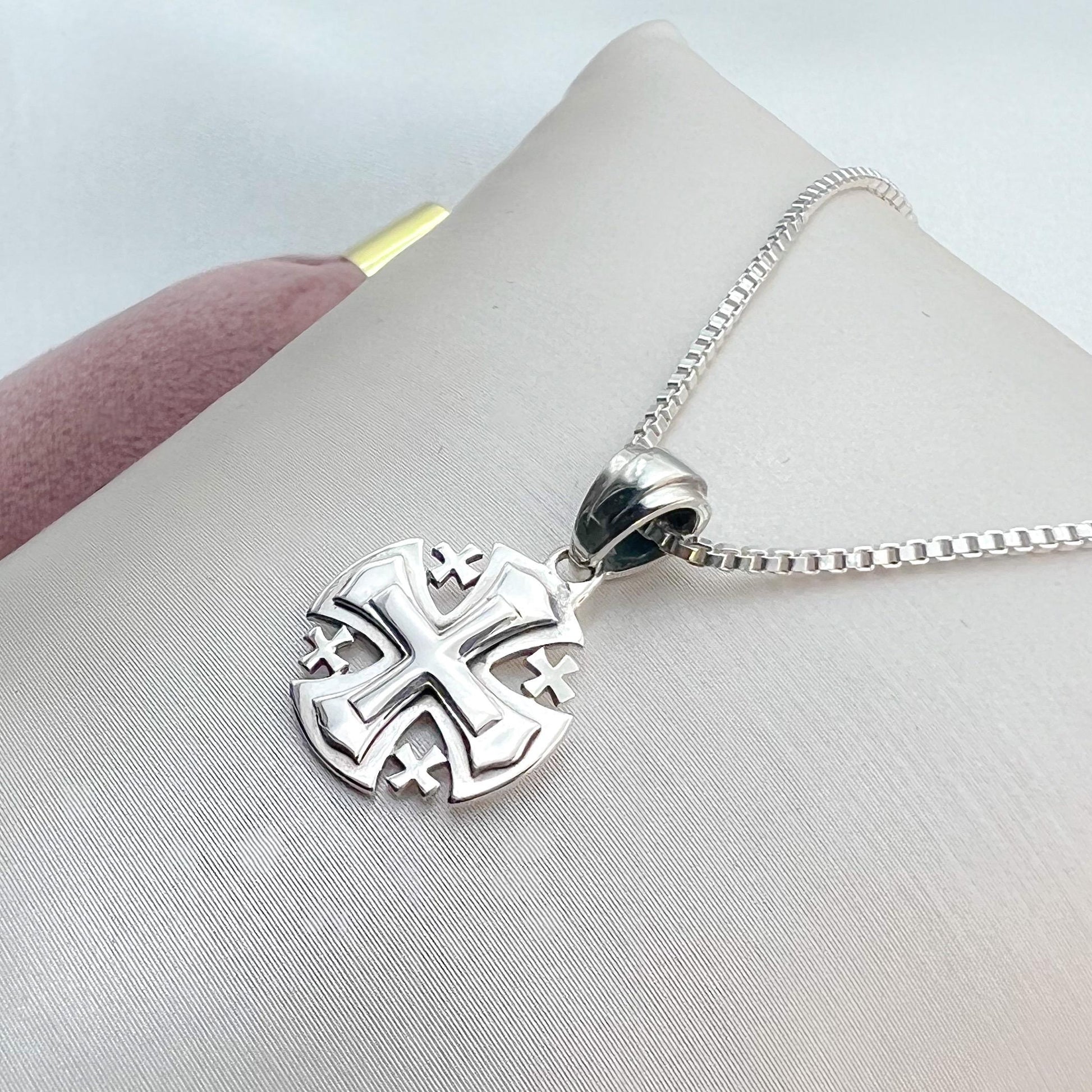 Small 3-Layer Jerusalem Cross Pendant in Sterling Silver 925