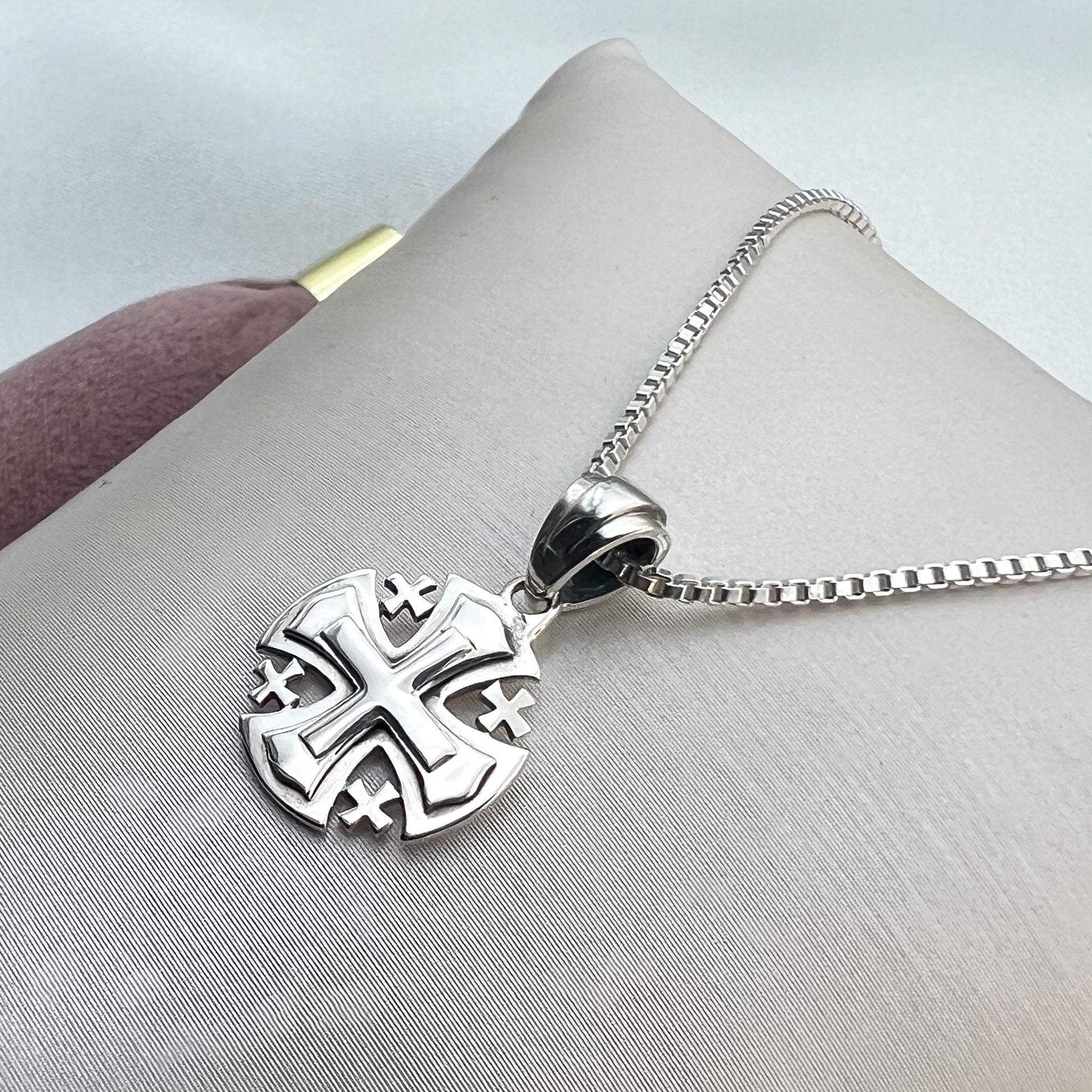 Small 3-Layer Jerusalem Cross Pendant in Sterling Silver 925