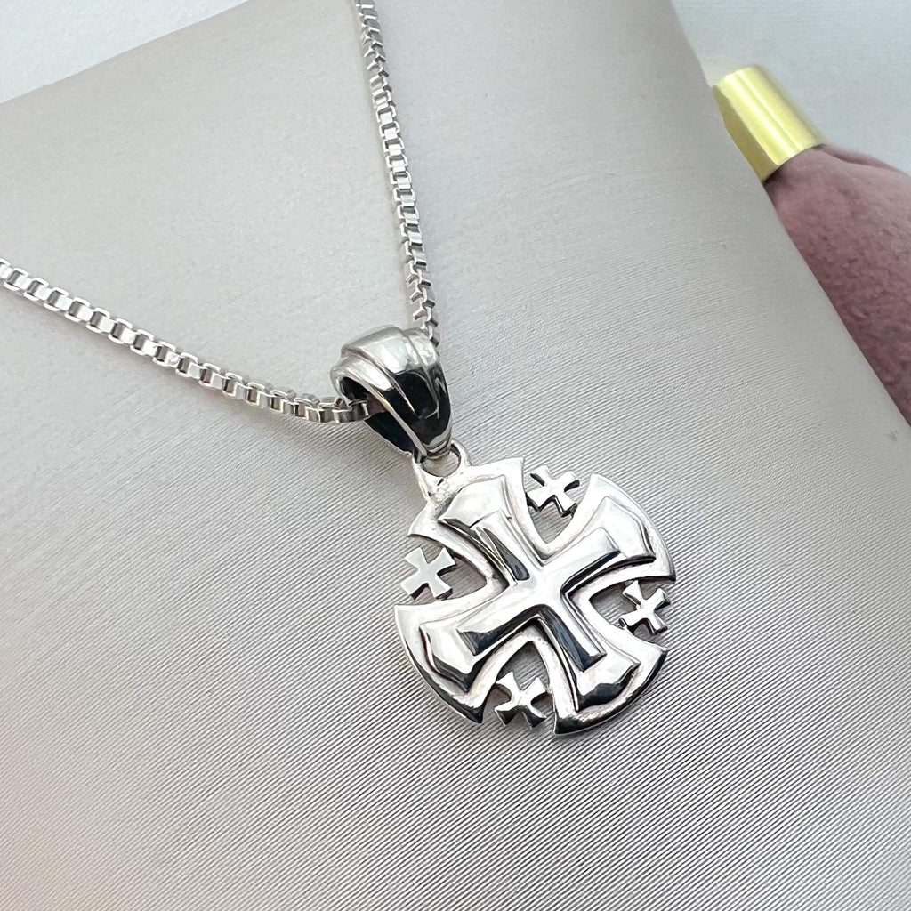 Small 3-Layer Jerusalem Cross Pendant in Sterling Silver 925