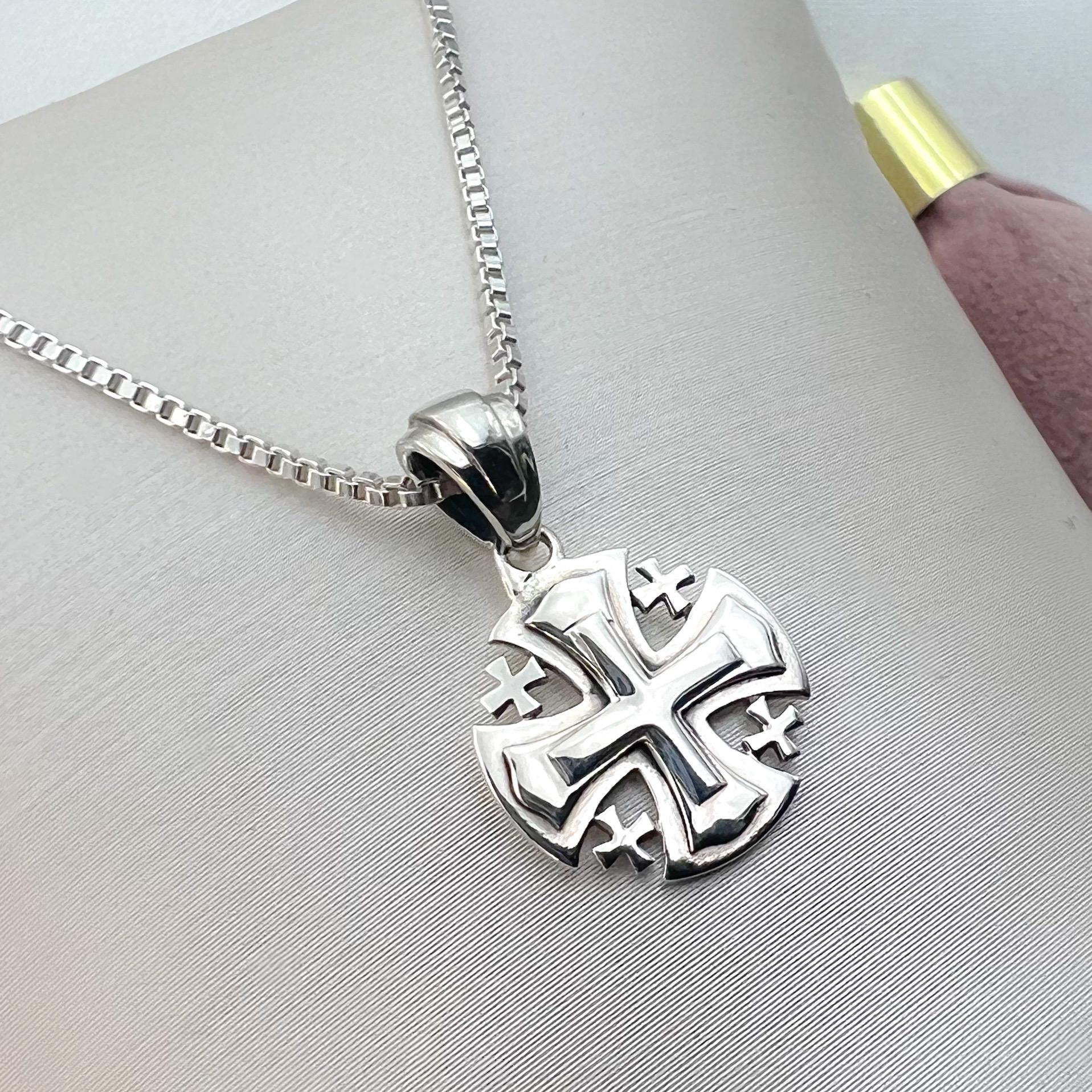 Small 3-Layer Jerusalem Cross Pendant in Sterling Silver 925