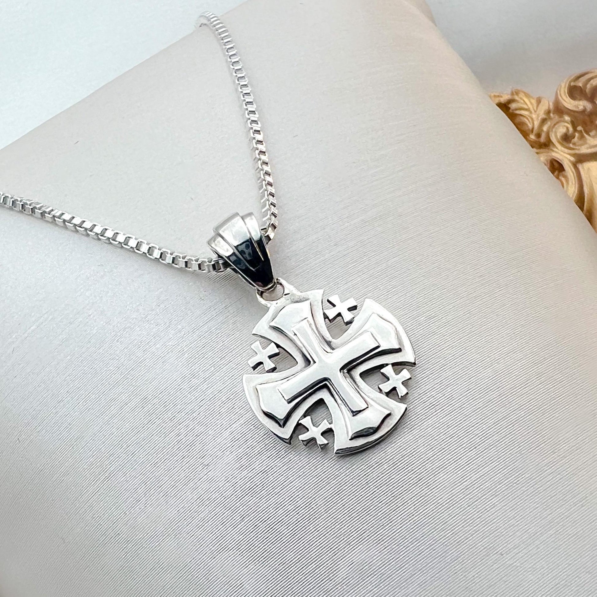 Small 3-Layer Jerusalem Cross Pendant in Sterling Silver 925