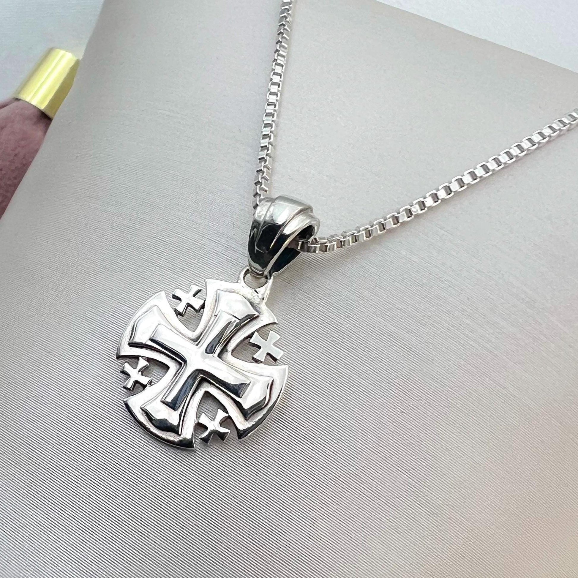 Small 3-Layer Jerusalem Cross Pendant in Sterling Silver 925