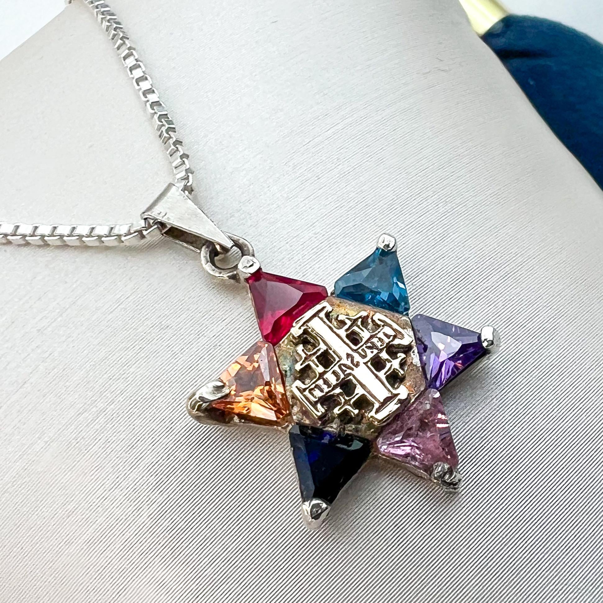 Messianic Star of David and Jerusalem Cross Pendant with Vibrant Stones